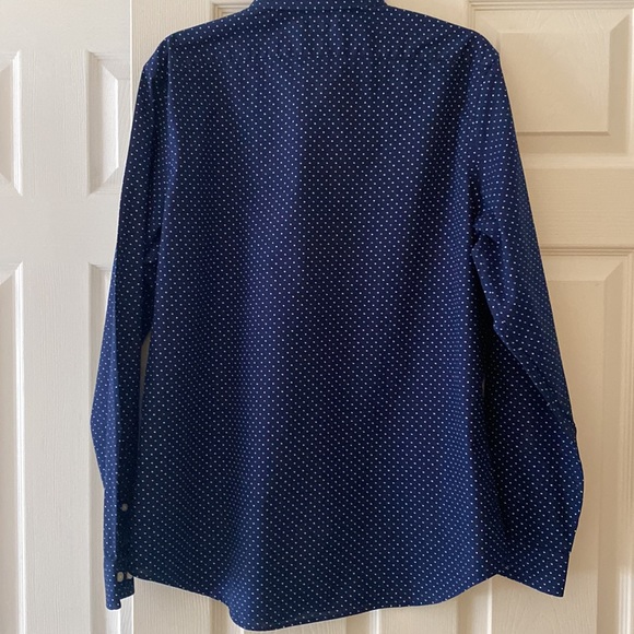 Express long sleeve shirt navy with white/teal dots size 16-16 1/2 - Picture 4 of 5